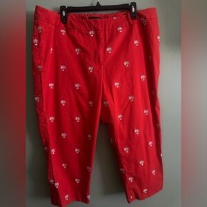 Talbots Coral Capri pants with white embroidered palm tree print size petite 16W